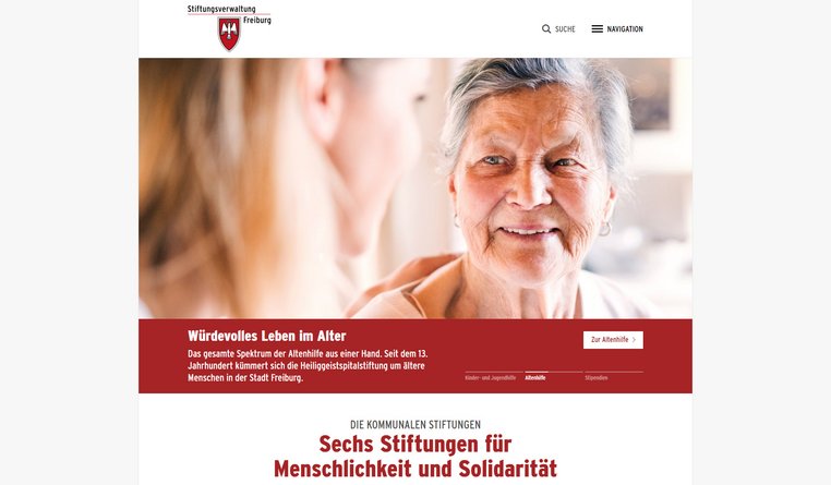 Stiftungsverwaltung Freiburg - Website mit TYPO3 und Vue.js: Screenshot
